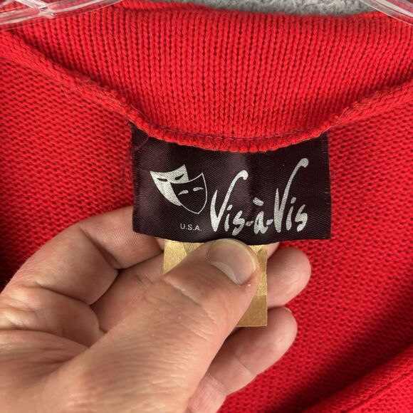 Vintage 90’s Vis-a-Vis Wrap Tunic Women’s Small Red Shoulder Pads Retro Style - Picture 4 of 12